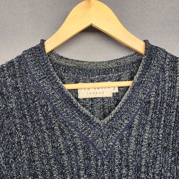 Ted Baker London Womens Sweater Size 3 US Medium Blue V Neck Cotton Blend Ribbed - Picture 9 of 16